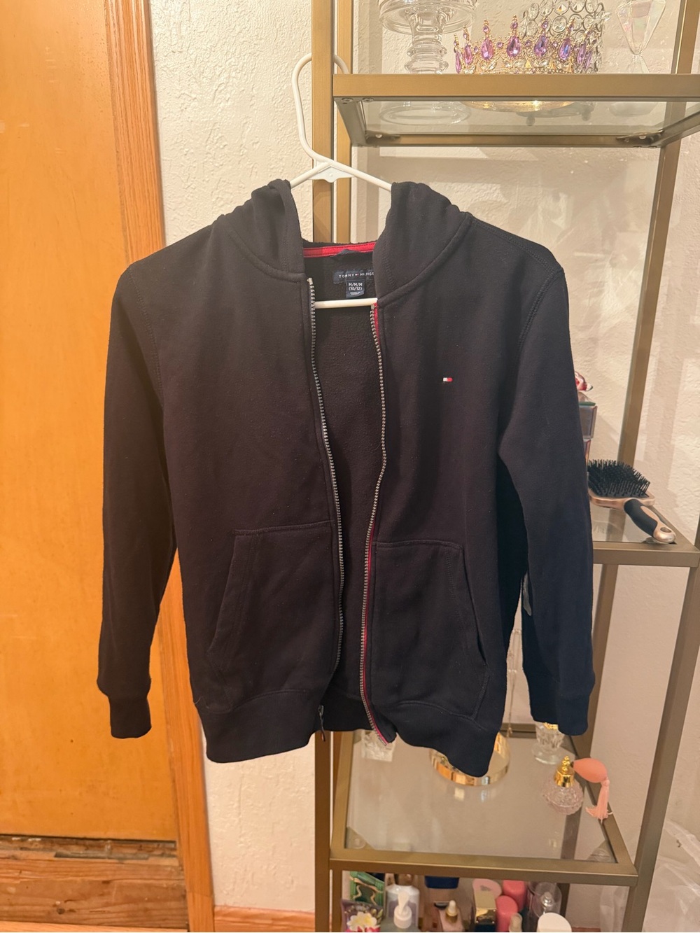 Tommy Hilfiger Black Hooded Full-Zip Sweatshirt with Flag Logo